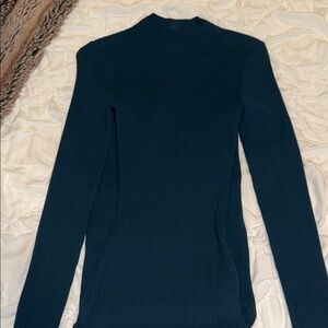 Babaton Aritzia Stretch Ribbed Midi Dress Long Sleeve Blue Open Back